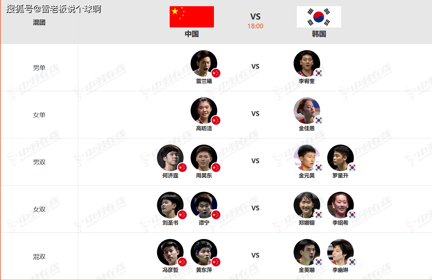 羽动风云，中国VS韩国羽毛球比赛参赛队员深度分析